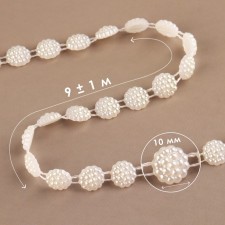 Pearls on threads, flat, 10 mm, 9 ± 1 m, milk color