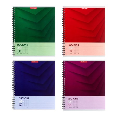 A notebook of 60 sheets in a cage on a spiral Erichkrause Duotone Next, cover coated cardboard, hard substrate, offset unit, white 100%, mix