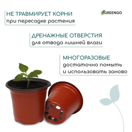 Pot for seedlings, 370 ml, d = 9.5 cm, h = 8 cm, terracotta, Greengo-6