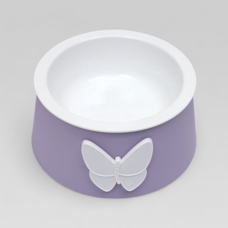 Universal bowl for animals 2 in 1 "butterfly" plastic, 14 x 8 cm, purple