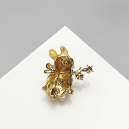 Brooch "Rabbit" with flowers, colored in gold-1