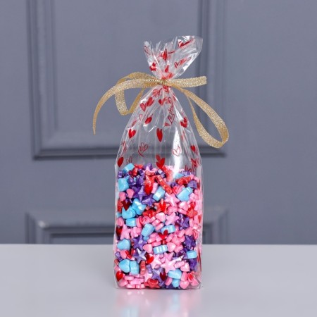 Package Packing BOPP, with a bottom fold, "Hearts Reds" 9*19 cm set 50 pcs