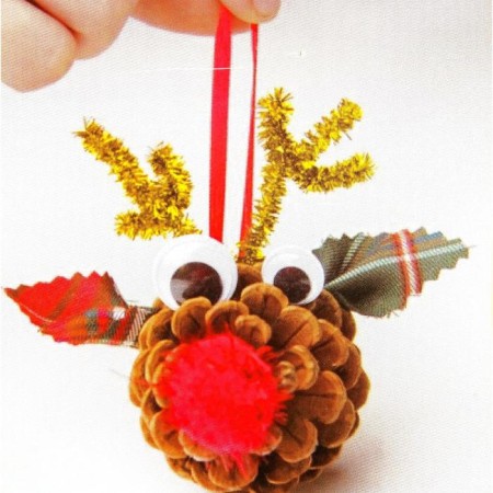 A set for creating a suspended Christmas tree toy from the cone "deer", a set of 4 pcs.-1