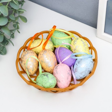 Easter decor "Egg with tape" set of 9 pcs an egg 4.5x3 cm, mix 3.7x14.5x14.5 cm
