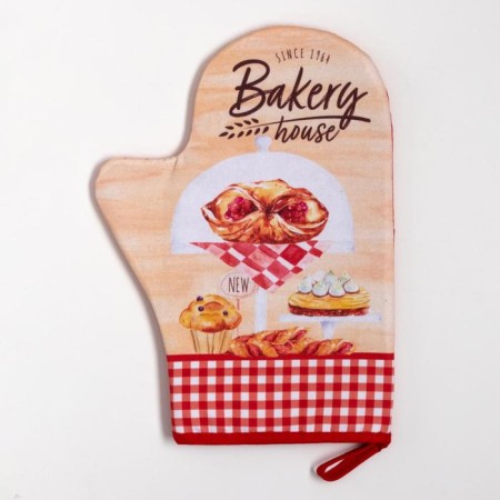 Ethel Kitchen set "Bakery House": mittens-output 20x28 cm, birch 19x19 cm, 100% cotton-1