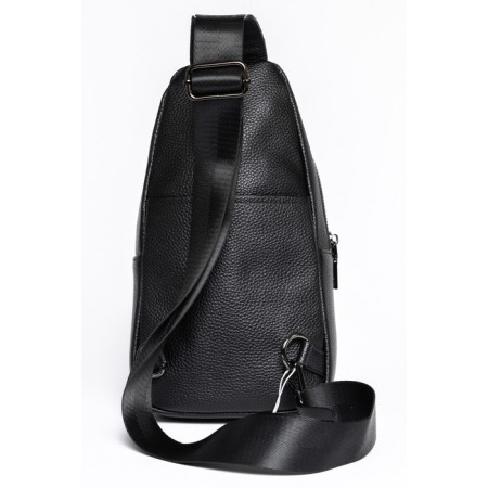 Male sling bag, genuine leather, de-gosa black, 15x7x28 cm-1