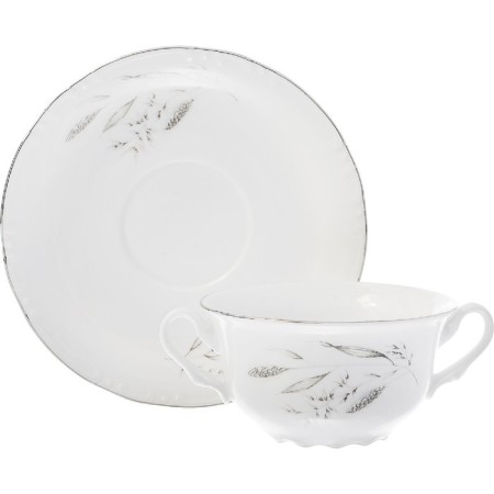 A cup with a saucer for constance broth, decor "silver ears, platinum layout"