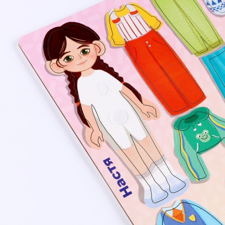 A training board with clothing on Velcro "Dressing. Nastya"-1