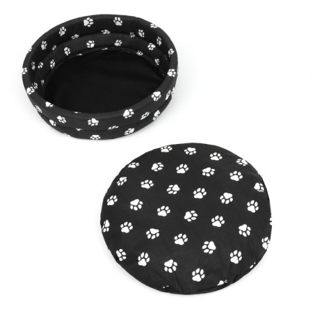 Lowcost Lyncost Round, Poplin, 40 x 40 x 12 cm, black with paws-4
