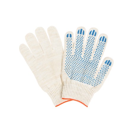 Workers, m/b gloves, knitting 10 class, 6 threads, size 9, with PVC dots, white, “Leon Group”-2