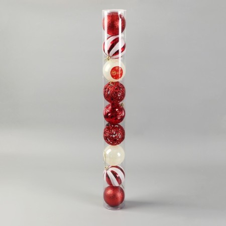 Set of balls plastic D-8 cm, 9 pcs "Melody" ornament strip, white-red-1