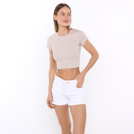 Women's T-shirt shortened, dark cream color, size 46 (l)