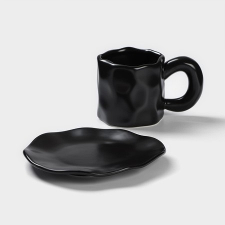 Tea couple ceramic "basalt", 2 items: mug 200 ml, saucer d = 14.8 cm, black color-1