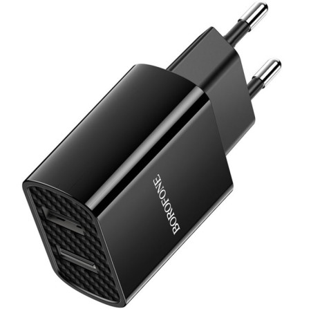 Network charger Borofone BA53A, 2XUSB, 2.1 A, Lightning cable, 1 m, black-2