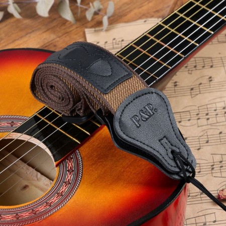 Music Life guitar belt, brown with pocket for mediators, 90-145 cm, width 5 cm-3
