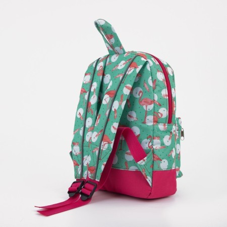 Baby backpack on a zipper, an external pocket, a reflective strip, turquoise color/pink color-3