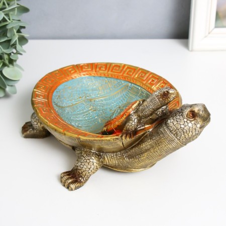 Souvenir Polystone stand "Turtle Ground" with a golden pattern 22x25x9 cm-2