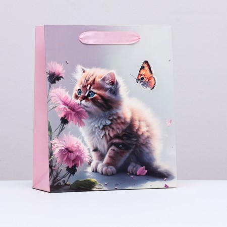 Laminated vertical "kitten" package, 21 x 25 x 8 cm