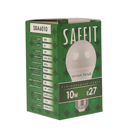 LED LED SAFFIT SBA6010, A60, E27, 10 W, 230 V, 2700 K, 800 lm, 220 °, 108 x 60 mm-1