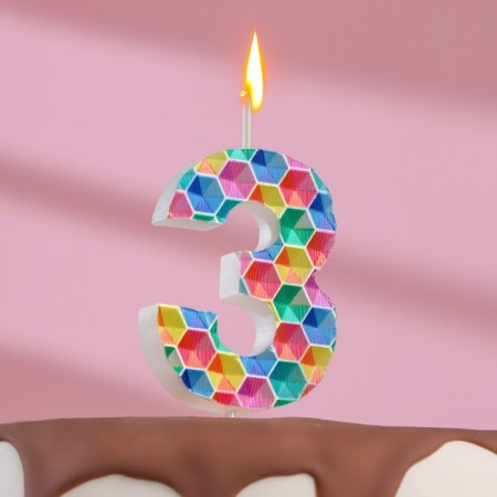 Candle in the cake on the skewer "Kaleidoscope", the number 3, 7 cm