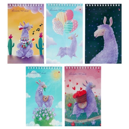 Notepad A5, 40 sheets on the crest "Lavender lamas", cover of laminated cardboard, block 55 g/m2, mix
