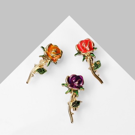 Brooch "Rose" with leaves, color mix in gold (indivisible packing 12 pcs., Price per pcs.)-1