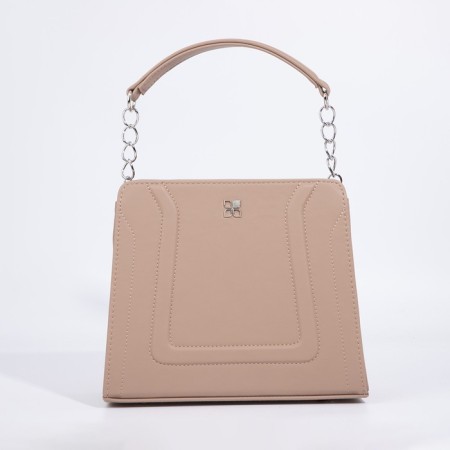 Women's bag El Masta with a zipper, external pocket, long belt, beige color