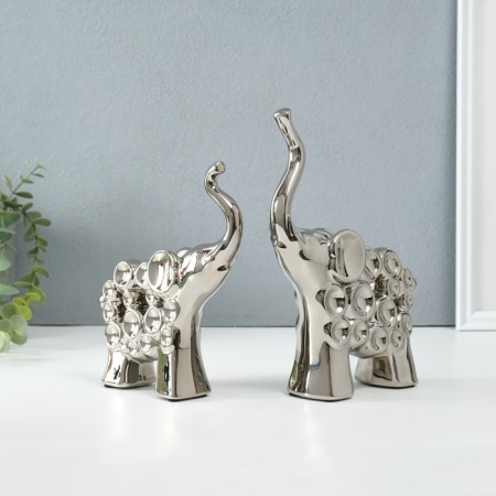 Souvenir ceramics "Two elephants - bubbles" silver set 2 pcs 4x17x18 5x16.5x22 cm-2