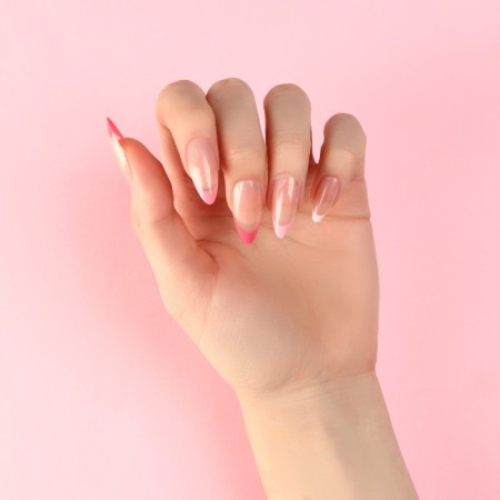 Frolling nails "colored jacket", 24 pcs, adhesive plates, almond shape, glossy pink/white color-7