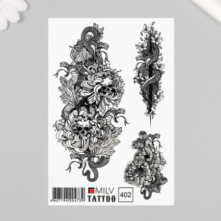Tattoo on the body "skull and snakes" 10x15 cm