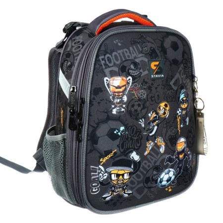 School backpack 38 x 30 x 16 cm, ergonomic back, Stavia "Football", gray-1