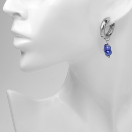 Earrings with the removable element "Transformer" flower, white-blue color in silver-4