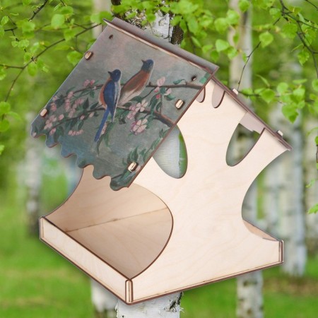 Bird bird feeder "Bright Birds", with a print, 24 × 24 × 27 cm