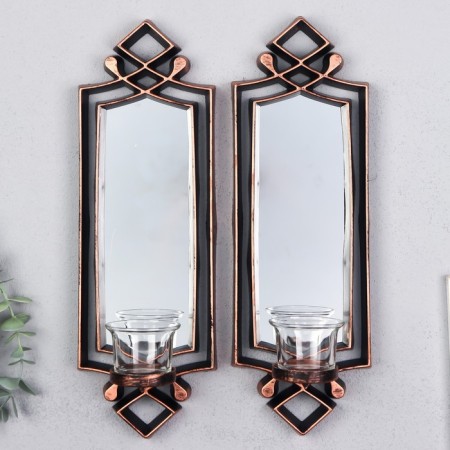 Climber Plastic, glass for 1 candle "Mirror light" Nr 2 pcs D-4 cm bronze 8x11.5x37 cm 906887-1