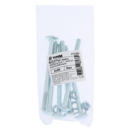 Bolt Furniture tundra Krep Din603 6x80 with nut, zinc, 6 pcs.-1