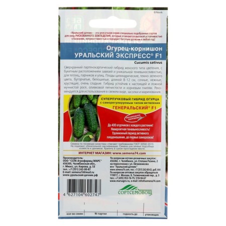 Seeds of cucumber "Ural express" F1 cornishon, super -early, parthenocarpic, 10 pcs-1