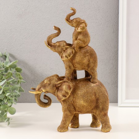 Souvenir Polystone 3D "Elephants Pyramid" Dark Gold 20x7x30 cm-3