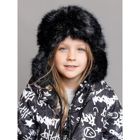Children's fur cap, size 52, black color