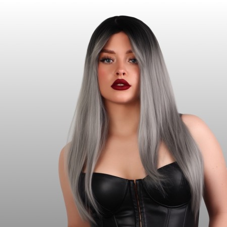 Artificial wig, with a bang, imitation of the skin, 60 cm, black/ashen color-1