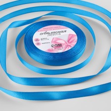 Satin tape, 10 mm × 23 ± 1 m, azure color