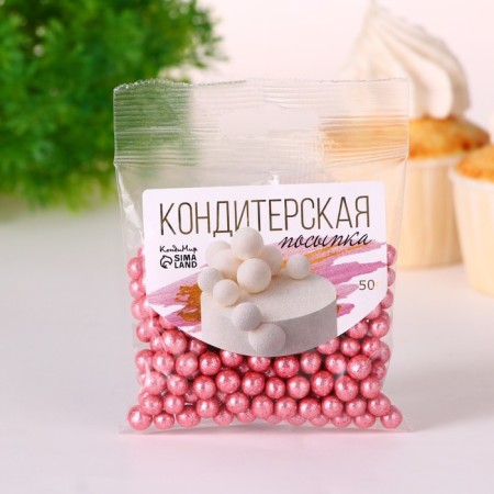 Confectionery sprinkling "shine", pink, 6-8 mm, 50 g-1