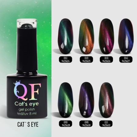 Nail gel polish, “cat`s eye”, 3 phase, 8ml, LED/UV, chameleon/green color (05)-5