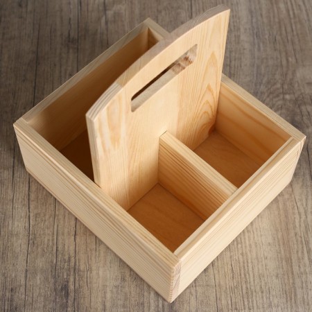Combo stand from pine, with a handle and 3 compartments, 19 × 17 × 8.5 cm-1