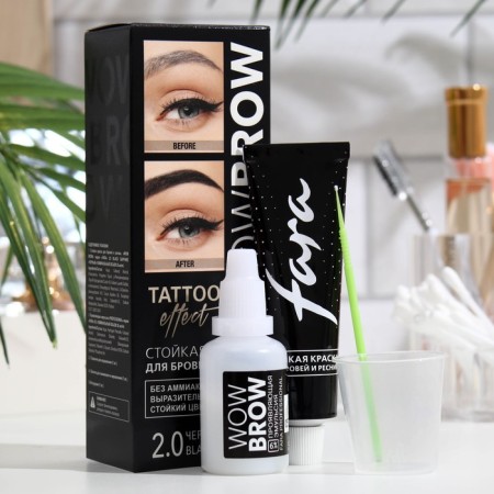 Persistent paint for eyebrows and eyelashes with a wow brow tattoo effect, tone 2.0 black