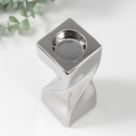 Ceramics candlestick per 1 candle "bend" d = 3.5 cm silver 6.5x6.5x17.5 cm-3