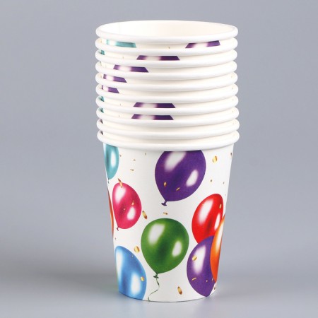 A one -time paper glass "Happy Birthday", balls ", 250 ml-4