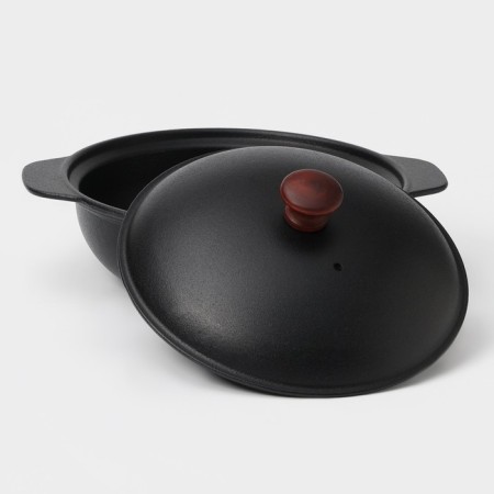 Cast iron fried, 2 l, d = 24 cm, cast -iron cover, black color-2