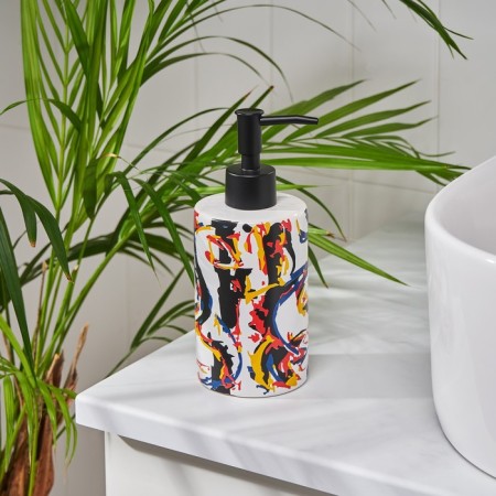 Expressia liquid soap dispenser, 7.8x7.8x18 cm, white-black yellow color-1