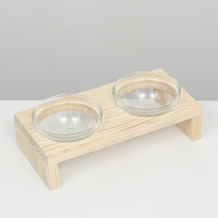 Double stand with bowls made of transparent glass 30 x 14.5 cm x 6.5 cm, 2x250 ml