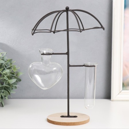Decor metal, glass, tree "Heart under an umbrella" on the stand is black 16x12x27 cm-3